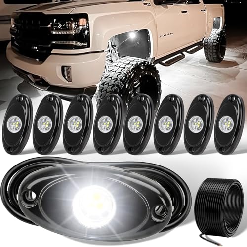 YONEDA White Rock Lights for Trucks, 8 Pods, IP68 Waterproof - color: White, size: 8 Pods