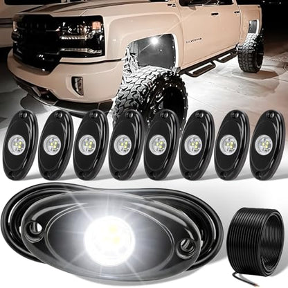 YONEDA White Rock Lights for Trucks, 8 Pods, IP68 Waterproof - color: White, size: 8 Pods
