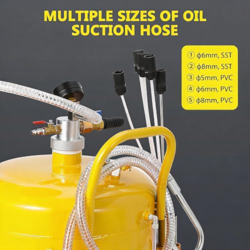 Garvee 20 Gallon Waste Oil Drain Tank, Portable Oil Drain Container, Air Operated Drainer, Fluid Fuel Transfer Drainage, Adjustable Funnel Height with Wheel &15'' Premium Bowl and a Toolbox - size: 20 Gallon - L Size - Yellow