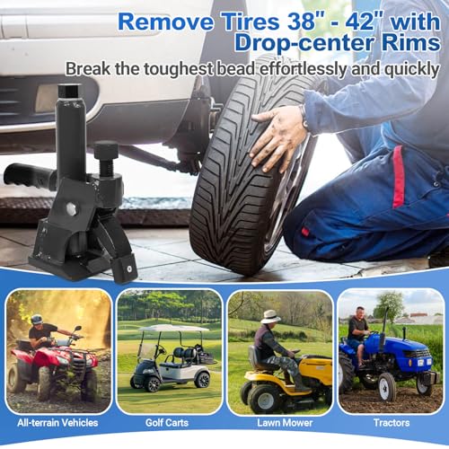 Manual Tire Bead Breaker with Handle and Rubber Pad, Fit for 38 and 42 Inches Tires Changer, Easy-Operated Manual Tire Changer for ATVs, UTVs, Tractors, Trucks, Heavy Duty Tires Car Repair (Black)