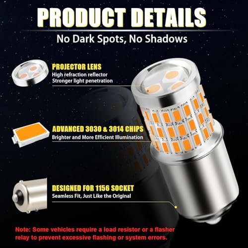 iBrightstar 1156 LED Bulb Amber, BA15S 1141 LED Turn Signal Bulbs Super Bright for Vehicle Blinker Lights and Turn Signal Lights, 2 Pack - color: Amber, size: 1156