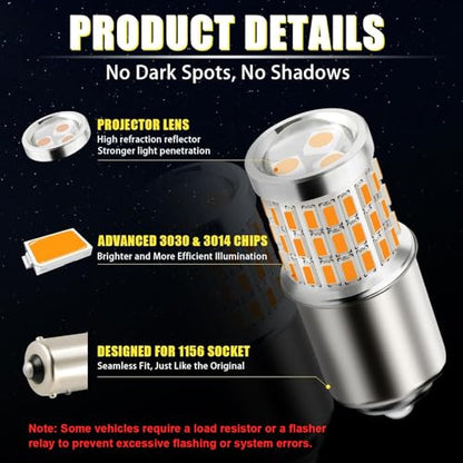 iBrightstar 1156 LED Bulb Amber, BA15S 1141 LED Turn Signal Bulbs Super Bright for Vehicle Blinker Lights and Turn Signal Lights, 2 Pack - color: Amber, size: 1156