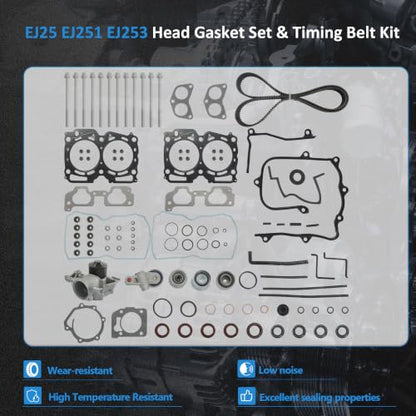 EJ25 EJ251 EJ253 Head Gasket Set & Timing Belt Kit w/Water pump- Fit For Subaru 2.5L 2000-2005, Replace #ES72212, HS26170PT-1 - color: set7