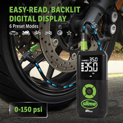Slime 40089 Cordless 3-in-1 Tire Inflator w/Power Bank & LED Light, Auto Shut-Off, Digital Display & 6 Presets, Flat to Full in 8 Mins, Car, Bike, Motorcycle & More - style: 3in1 Cordless Tire Inflator
