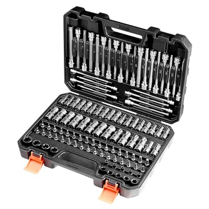 VEVOR Bit Socket Set, 107-Piece SAE and Metric, Hex/Torx/External Torx/Tamper-Proof/Extra Long, S2 Alloy Steel and Cr-V Steel, 1/4 in, 3/8 in, and 1/2 in Drives, with Enhanced Storage Case, Hand Use - size: 107 PCS