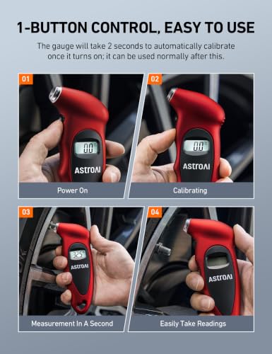 AstroAI Digital Tire Pressure Gauge 200PSI for Car, Truck, SUV, Motorcycle - color: Red