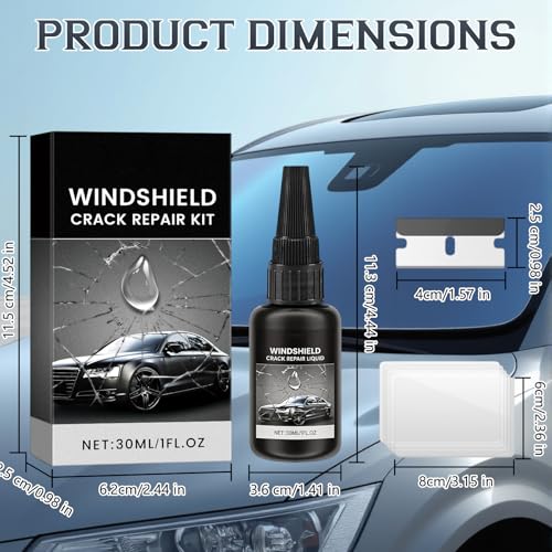 2PCS Windshield Crack Repair Kit, Formula Quick Fix with 30ml Glass Repair Liquid 2 Blade 10 Curing Films, Universal Cracks Gone Glass Repair Kit