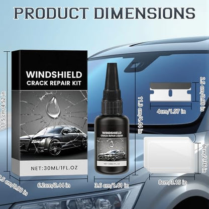 2PCS Windshield Crack Repair Kit, Formula Quick Fix with 30ml Glass Repair Liquid 2 Blade 10 Curing Films, Universal Cracks Gone Glass Repair Kit