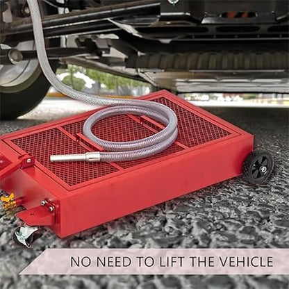 25 Gallon Low Profile Oil Drain Pan, Rolling Tank with Manual Pump, Red - color: Red, size: 25 gallon