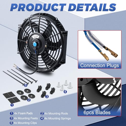 10 Inch 10” Black Universal Electric Radiator Slim Fan 12V 80W High Performance Cooling Push Pull w/Mounting Kit 2PCS - size: 10” 2PCS