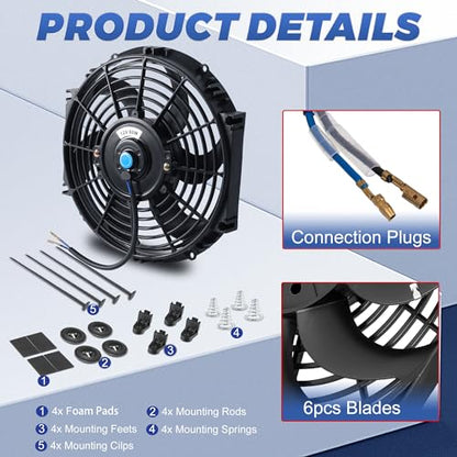 10 Inch 10” Black Universal Electric Radiator Slim Fan 12V 80W High Performance Cooling Push Pull w/Mounting Kit 2PCS - size: 10” 2PCS