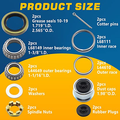 2Sets L68149 L44649 Trailer Hub Bearings Kit for 3500 lb #84 Axle - color: KIT#2-1 (2Set L68149 L44649 Bearings Kit + Nuts)