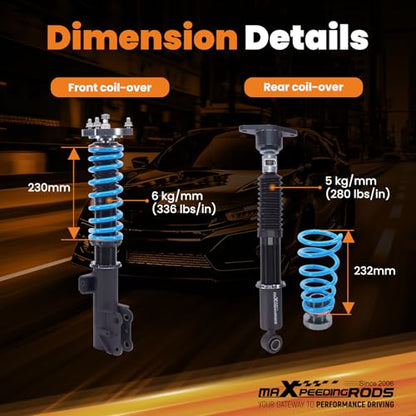 maXpeedingrods Coilover for Mazda CX-5 FWD/AWD 2013-2016, 24 Levels Damper Adjustable Coilovers Suspension Kit, Height Adjustable Shock Absorber Struts, T6 Upgraded Lowering Kits Blue