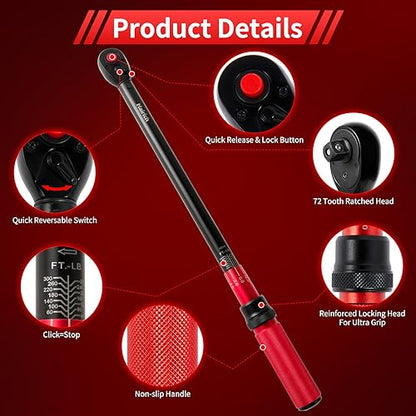 Hairich Torque Wrenches, 1/2 Torque Wrench, 40-300ft.lb/33.9-406.8Nm - size: 1/2" 40-300 FT.LB