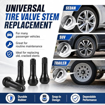 4PCS TR412 + 4PCS TR413 Tubeless Tire Valve Stems, Rubber Snap-in