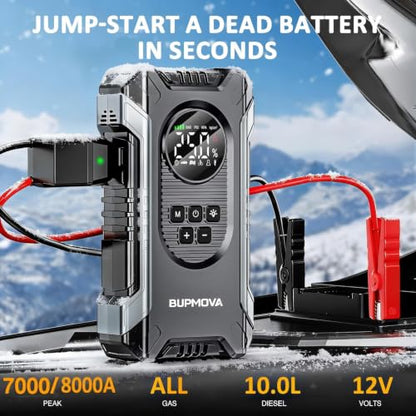 7000A Portable Car Battery Jump Starter with Air Compressor 150PSI - color: Silver