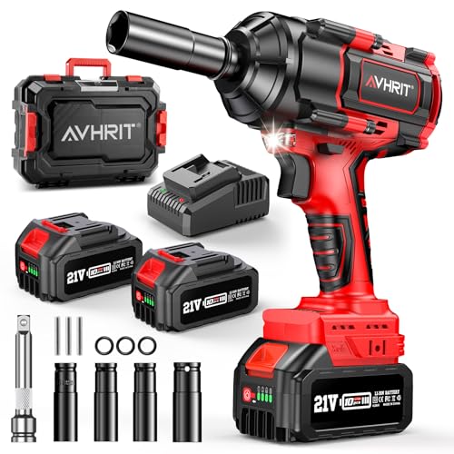 Cordless Impact Wrench 1/2", 1106Ft-lbs(1500N.m) with 2 Batteries - color: Red