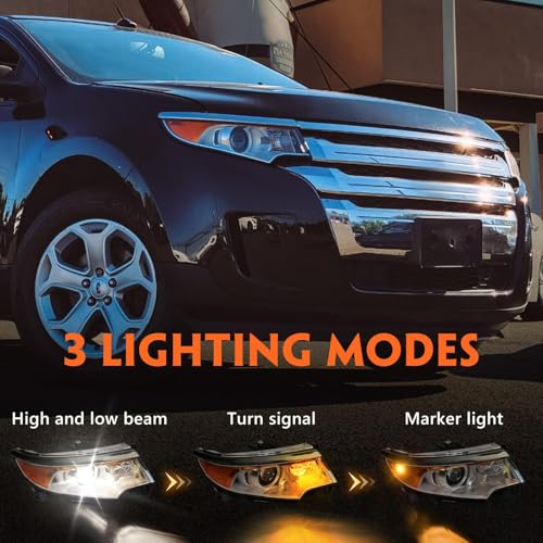 FIONE Headlight Assembly for Ford Edge 2011 2012 2013 2014 Right Passenger Side Halogen Replacement Projector Headlamp SE SEL Limited RH BT4Z13008A - color: Right/Passenger