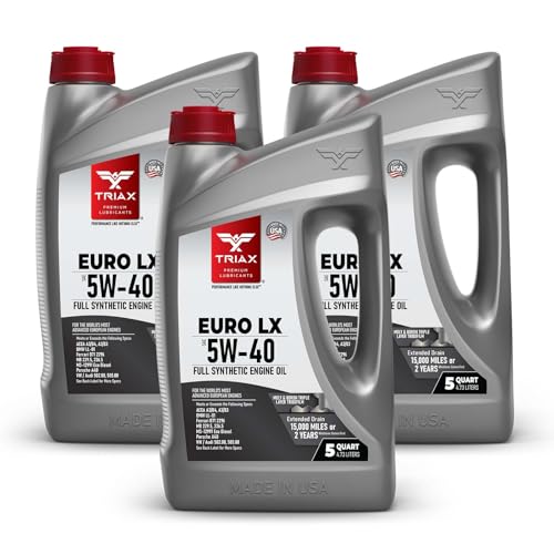 TRIAX Euro LX 5W-40 Full Syn Engine Oil - Compatible with BMW LL01, MB 229.5, 226.5, Audi/VW 502.00, 505.00, MS-12991, Porsche A40 (5 Quart - 3 Pack) - size: 5 Quart - 3 Pack