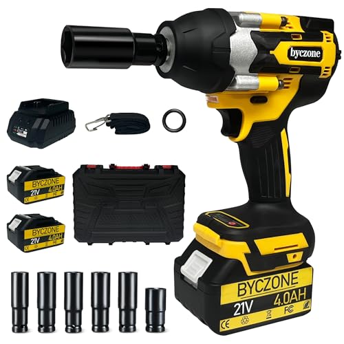 1000 N.m Cordless Impact Wrench, 1/2-Inch, 21V, 2 x 4.0Ah Batteries.