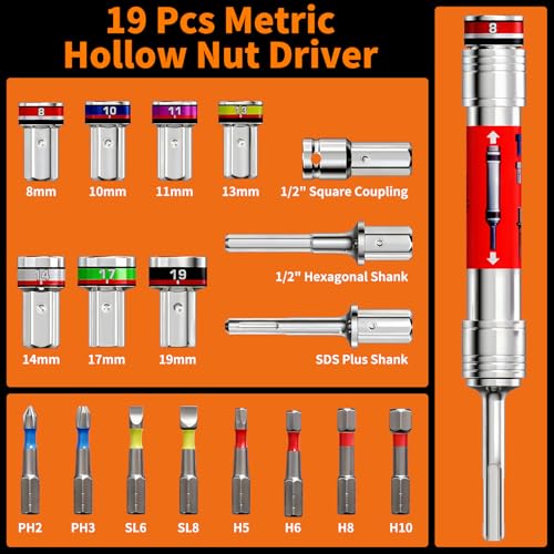 Power Nut Driver Set 19PCS 5-Inch Extended Reach Hollow Nut Driver Shaft