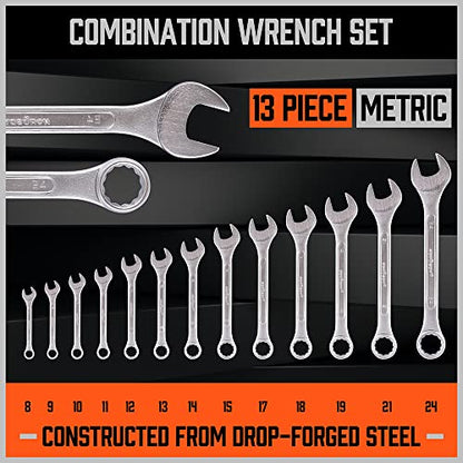 HORUSDY 26-Piece Durable Combination Wrench Set with Roll-up Pouch, Open End Wrench Set for General Household, Garage, Auto Repairs, SAE 1/4” - 1” and Metric 8mm - 24mm - style: Combination Wrench Set