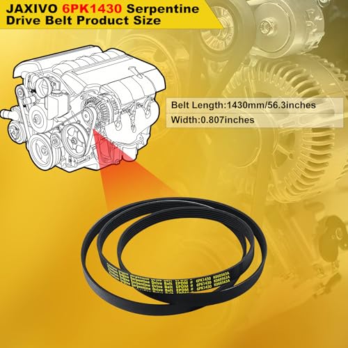 6PK1430 Serpentine Belt V-Ribbed Drive Belt Compatible with L4 2.5L 13-17 Altima Base,13-18 A-ltima S/SL/SV,14-18 Alti-ma,14-20 Rogue L4 2.5L Gas Only Replace K060563A,106056 - size: 6PK1430-1430mm