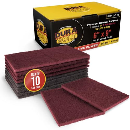 Dura-Gold Premium 6" x 9" Scuff Pads, 5 Each Maroon General Purpose & 5 - color: Maroon/Gray