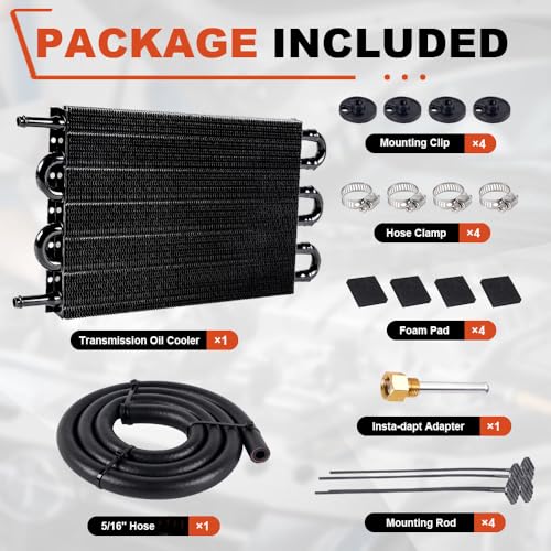 BARTOO Universal 5/16" Transmission Oil Cooler Kit, Aluminium alloy 6 Pass Tube and Fin Oil Cooler Kit(Black) - color: Black, size: 6 Pass