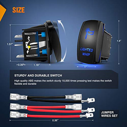 Nilight 90007B Lighted Whip Rocker Switch LED Light Bar 5Pin Laser On/Off LED Light 20A/12V 10A/24V Switch jumper wires set for Jeep Boat Trucks,2 years Warranty , Blue - color: Blue, size: LIGHTED WHIP
