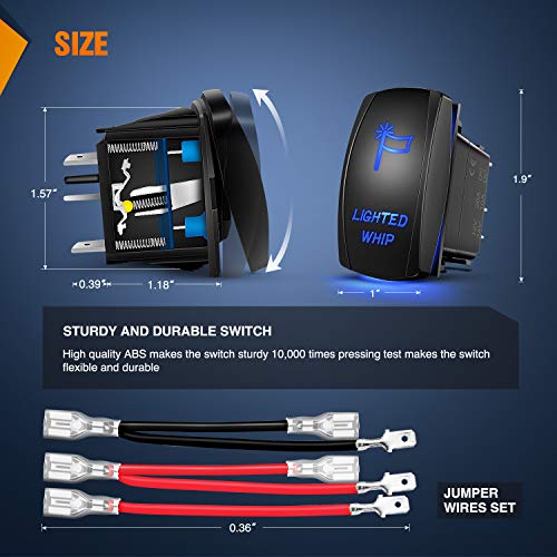 Nilight 90007B Lighted Whip Rocker Switch LED Light Bar 5Pin Laser On/Off LED Light 20A/12V 10A/24V Switch jumper wires set for Jeep Boat Trucks,2 years Warranty , Blue - color: Blue, size: LIGHTED WHIP