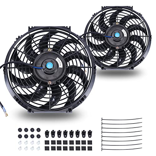 12 Inch Universal Slim Fan Push Pull Electric Radiator 12V 80W High Performance Cooling Fan Mount Kit Black 2 Pcs - color: Black, size: 12 Inch-2 Pieces
