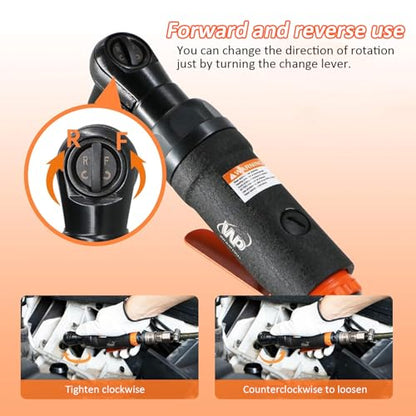 Workpad Compressed Air Ratchet Wrench 9.5 mm 3/8 Inch Mini Type 180 mm Lightweight 650 g Maximum Torque 54 N.m