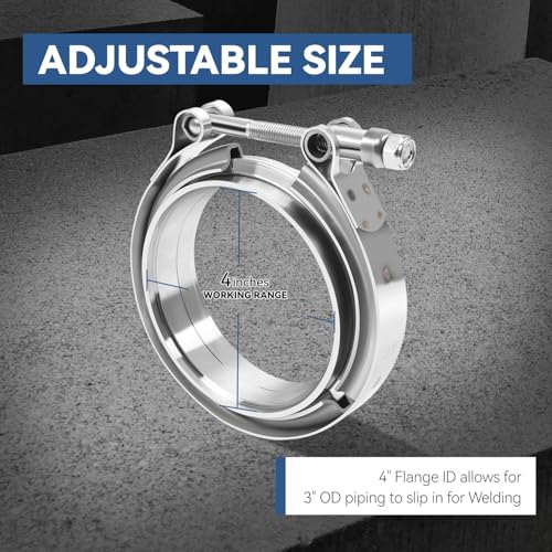 Auto Dynasty 4 Inch V Band Clamp with Male/Female Flanges 304 Stainless Steel for Turbo and Exhaust Systems, Natural Metallic - color: Pack of 1, size: 4" OD