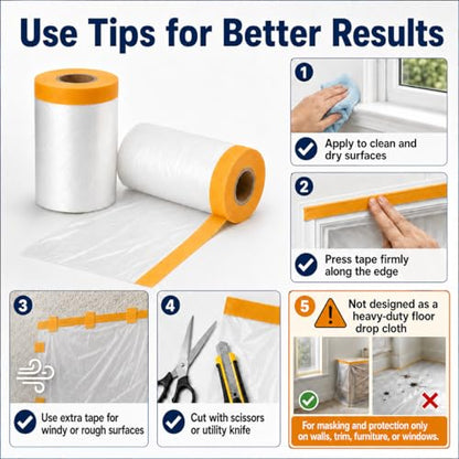 Drop Cloth for Painting, Painters Plastic Sheeting 22" x65' 2Rolls - size: 22in x 65Ft