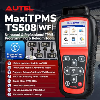 Autel MaxiTPMS TS508WF TPMS Programming Tool 2026, with 4PCS MX-Sensors ($120) WiFi Ver. of TS601 TS508 TS501 PRO TPMS Relearn Reset Tool, Tire Sensor Activation, TPMS DTC Clear, Lifetime Free Update