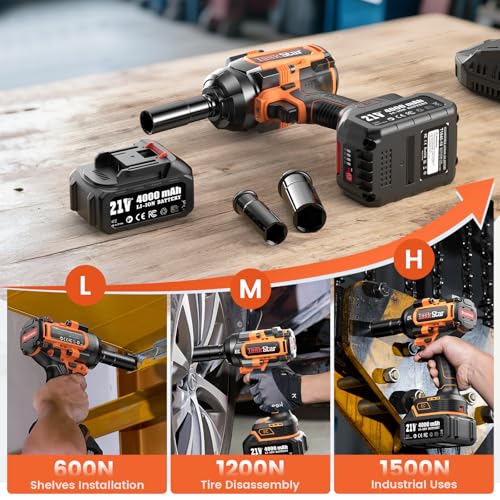 TaskStar 1500N.m 1/2" Cordless Impact Wrench for Auto Repair - style: 1500Nm