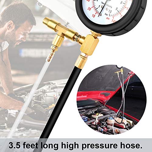 BETOOLL Pro Fuel Injection Pressure Tester Kit Gauge 0-140 PSI - size: 0-140 PSI