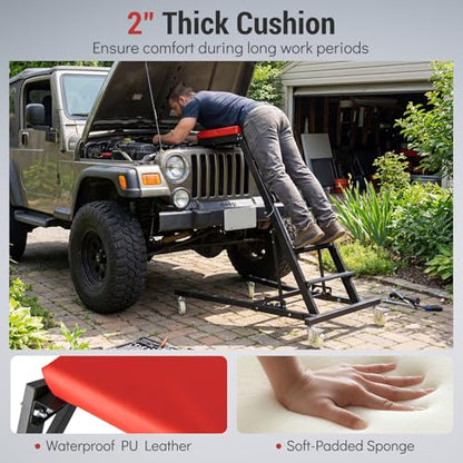 Topside Automotive Engine Creeper, Foldable Mechanic Creeper with 42"-69" Adjustable Height, Casters & Tool Pouch, 400 LBS Capacity Creeper for Truck, SUV & Garage Repair, Black & Red