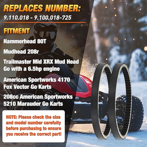 Nilight 725 Go Kart Drive Belt Fit for Hammerhead 80T Mudhead 208R 14704 - size: For Hammerhead 80T Mudhead 208R, 2PCS
