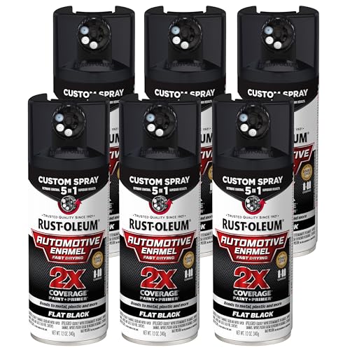 Rust-Oleum 2X Automotive Enamel 5-in-1 Spray Paint, Flat Black - color: Flat Black, size: 12 Ounce (Pack of 6)
