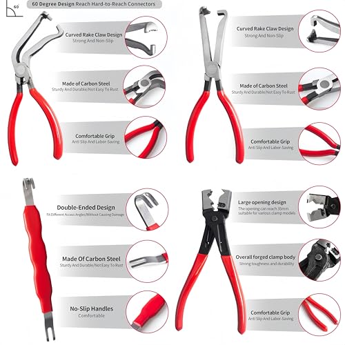 6-Pcs Electrical Disconnect Pliers Set for Cars, Auto Connector Tool