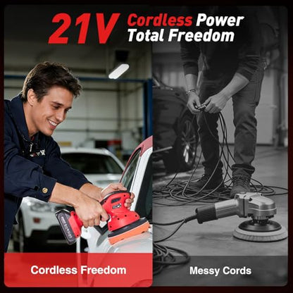 6 Inch Cordless Car Buffer Polisher kit w/ 2x2000mAh 21V Batteries - color: Red