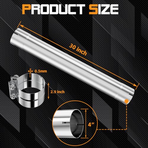 A-KARCK 4'' Muffler Replacement Pipe, Straight Exhaust Pipe 4'' Stainless Steel 30" Long Mandrel Exhaust Tube with 2 Lap Joint Band Clamps - size: 4 Inch (With Two Clamps)