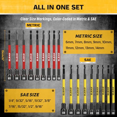 Magnetic Nut Driver Bit Set, 35-Piece Extra Long Nut Driver Set for Impact Drill, Metric & SAE, PH1 & PH2 Screwdriver Bits 1/4 Drive Shank Adapter Extension, Durable for Professional Projects - color: 35-piece Nut Driver Set