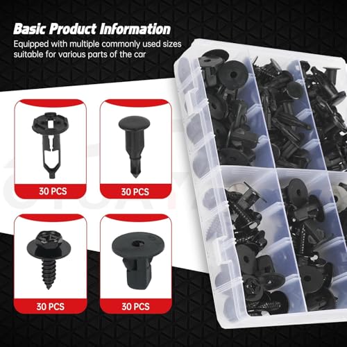 OTUAYAUTO 121PCS 4 in 1 Body Bumper Screw Bolts Fender Liner Clips - size: 120Pcs 4 Sizes Clips with 1 Remover for Toyota