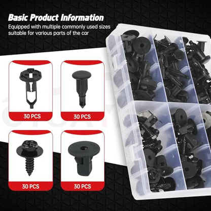 OTUAYAUTO 121PCS 4 in 1 Body Bumper Screw Bolts Fender Liner Clips - size: 120Pcs 4 Sizes Clips with 1 Remover for Toyota