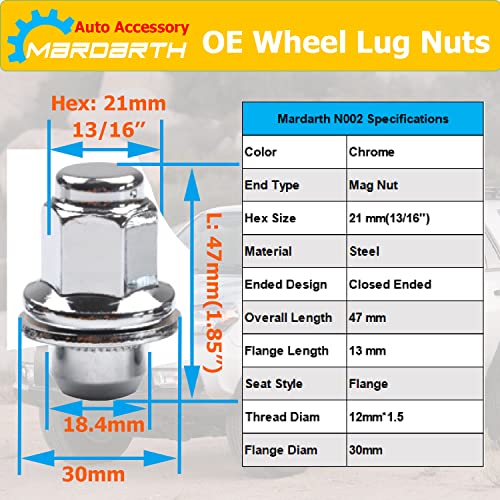 24PCS 12x1.5mm 1.85 Inch Length 13/16 Hex OEM Factory Mag Lug Nuts Chrome - color: Chrome, size: M12x1.5