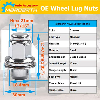 24PCS 12x1.5mm 1.85 Inch Length 13/16 Hex OEM Factory Mag Lug Nuts Chrome - color: Chrome, size: M12x1.5