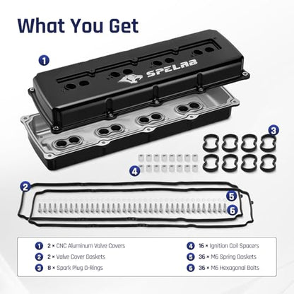 SPELAB Valve Cover Compatible with Hemi Gen III 5.7/6.1/6.4 Engine 2003-2020 Cast Aluminum Black - color: Black